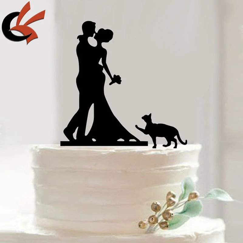 Wedding decoration Acrylic bride and groom with cat cake topper party supply