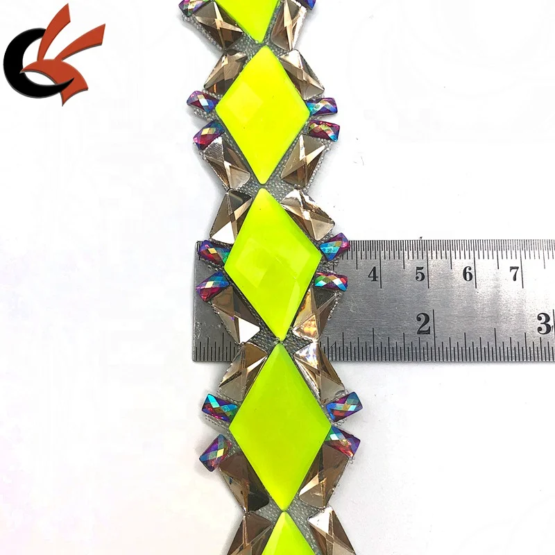 Fluorescent green hot fix rhinestone trimming iron on crystal tape