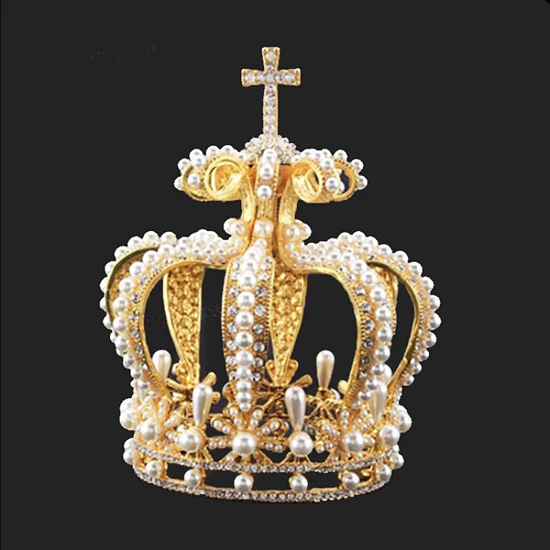 2020 new design Rhinestone Pearl Full circle Crown for man