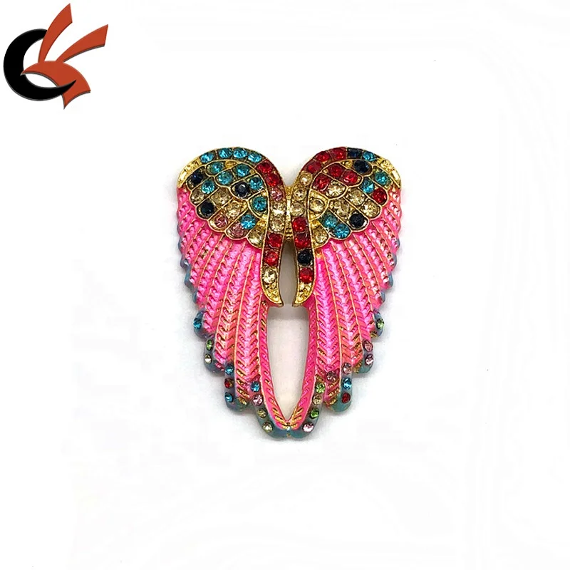 lovely pink color angel wings rhinestone crystal brooches