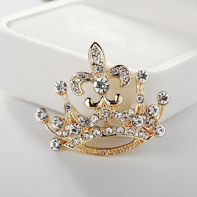 Silver Plated Rhinestone Pave Vintage Royal Crown Brooch Wedding Bridal Bouquet