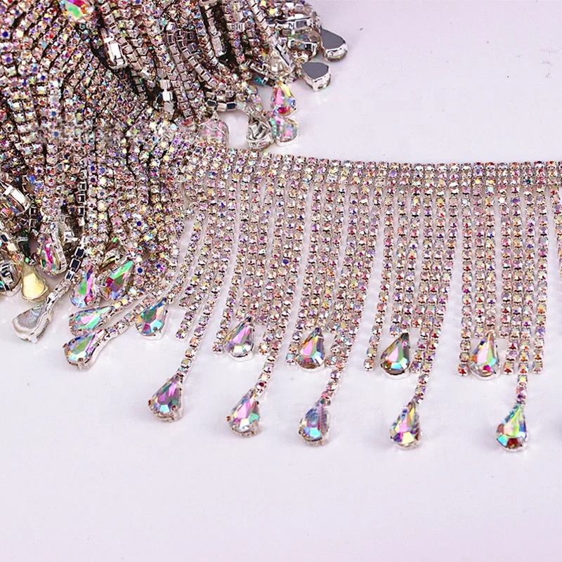 Sew On Gorgeous Girl Dress Crystal Glass Rhinestone Hanging Trims For Garment Clothes