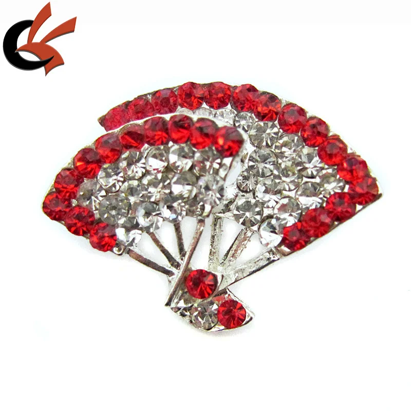 Elegant Red Colour Fan Shape Rhinestone Crystal brooch