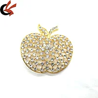 Hot Sale Gold Shiny Diamond Rhinestone Big Apple Shaped Brooch Button For Garment Accessories