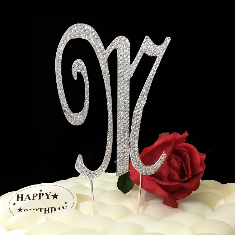 fashion hot sale 12cm silver plating Crystal Rhinestone letter M cake topper