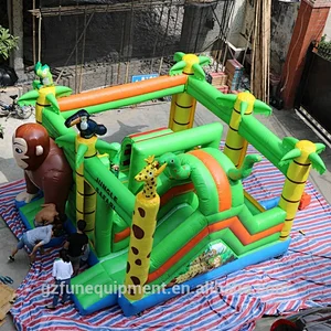 Commercial cheap jungle safari Inflatable bouncer house inflatable animal castle inflatable bounce with slide for sale