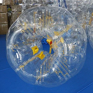 Manufacturer yellow ropes handles straps inflatable human body sized hamster bumper bubble football soccer ball for sale