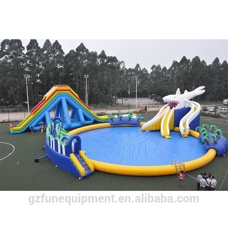 hot sale giant inflatable water slide with pools  swimming ball toys pools inflatable water park with pool