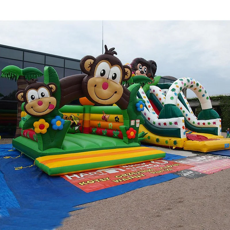 High quality PVC material carton inflatable monkey jungle bouncer castle jumping house for kids and adult
