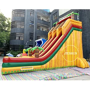 Hot selling large PVC double lane tropical palm tree inflatable slide for kids and adults