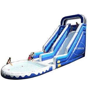 Commercial large PVC blue and white kids lip and slide inflatable water slide with swimming pool for rent