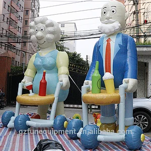 Customized comercial funny inflatable cartoon character grandfather and grandmother inflatable advertising figures for sale