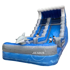2020 Special sale blue large dolphin inflatable water slide customized playground inflatable slide with pool for adult and kids