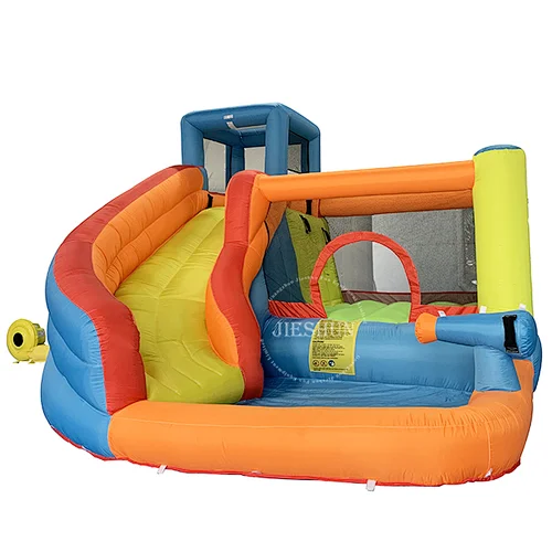 Kindergarten family used small inflatable bouncer slide with pool for kids