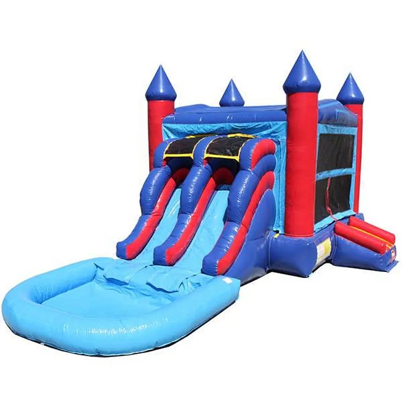 2020 hot sale blue bouncy house slide 2 in 1 combo Palm tree inflatable castle and water slide for sale