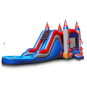 2020 hot sale blue bouncy house slide 2 in 1 combo Palm tree inflatable castle and water slide for sale