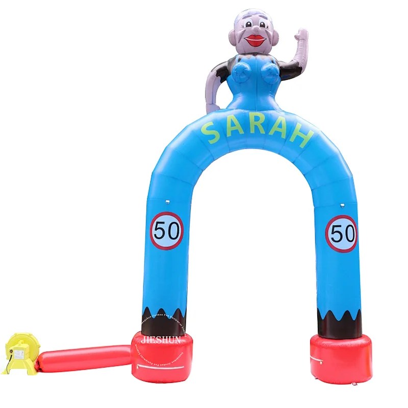 Factory Promotion 4mh Cartoon Character Arch Inflatable Sarah Abraham For Outdoor Advertising