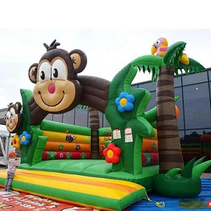 High quality PVC material carton inflatable monkey jungle bouncer castle jumping house for kids and adult