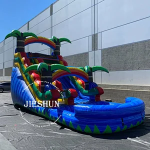 15ft Beauty Commercial Kids Jumping Jungle Slide Palm Tree Inflatable Water Slide For Sale
