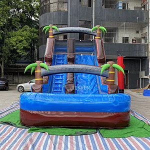 2020 commercial inflatable giant blue PVC slide kids water slide with pool  for sale
