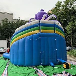 Customized design double lane devilfish octopus inflatable slide with water pool water park games