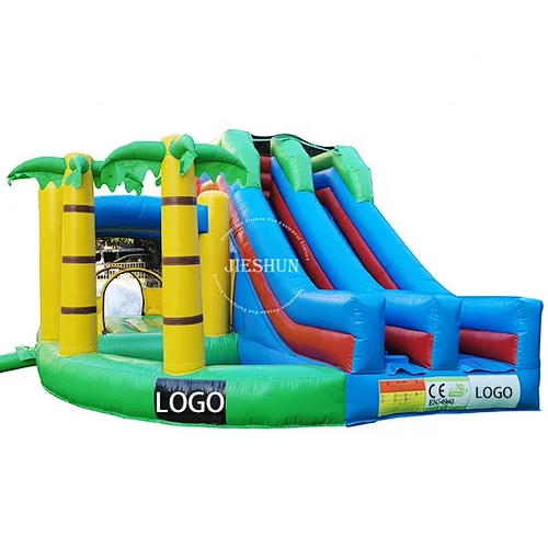 2020 high quality 6 x6m large inflatable slide combo coconut tree inflatable castle combo for kids