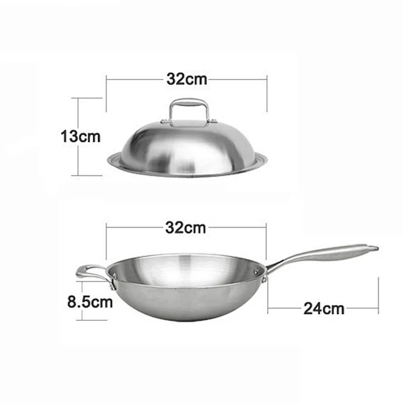 32 cm professional stainless steel cooking wok