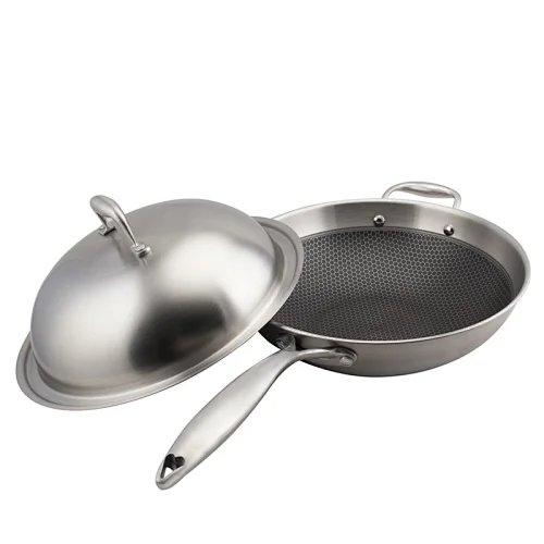 32 cm stainless steel 3-ply wok with non-stick coating