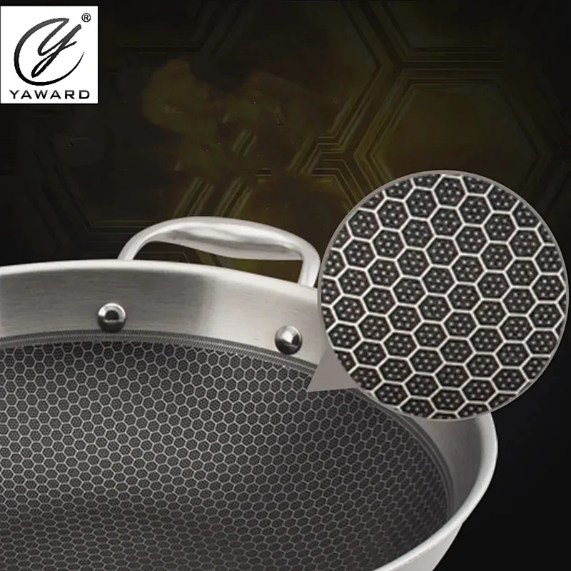32 cm stainless steel 3-ply wok with non-stick coating