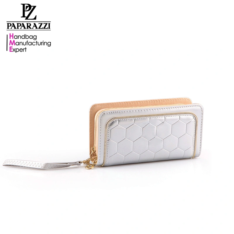 LG4902 New Arrival Double Zip Hexagonal Pattern and Zip Teeth Lady Wristlet Wallet