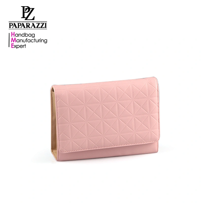 4541-2016 New Arrival Pink Color Ladies Clutch Purse with Long Metal Chain
