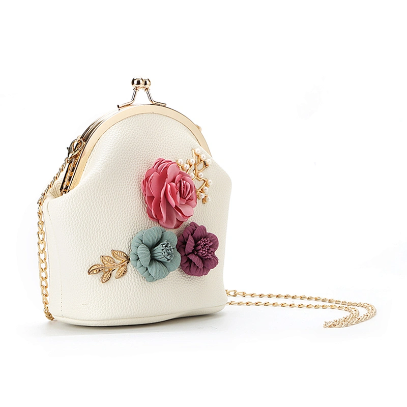 8458 floral and pearls decoration coin wallet fashion hot sale evening bag with metal frame