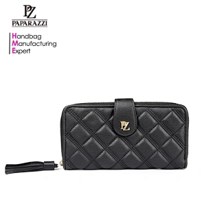 #7020 BSCI factory tassel puller quilted PU wallets