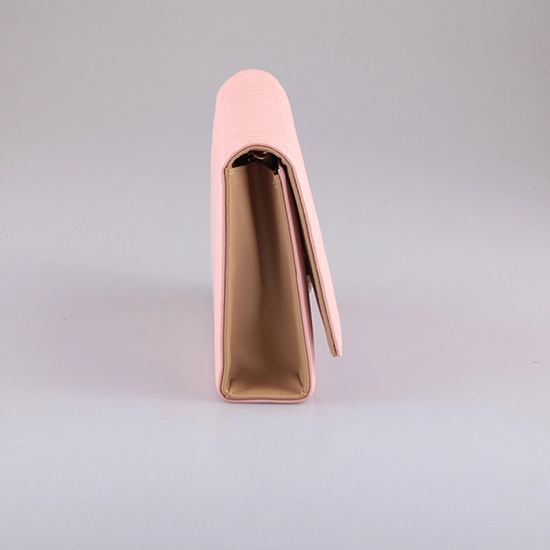 4541-2016 New Arrival Pink Color Ladies Clutch Purse with Long Metal Chain