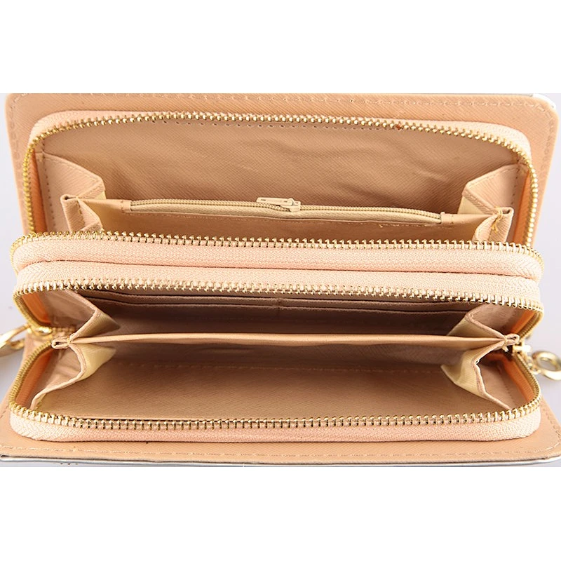LG4902 New Arrival Double Zip Hexagonal Pattern and Zip Teeth Lady Wristlet Wallet