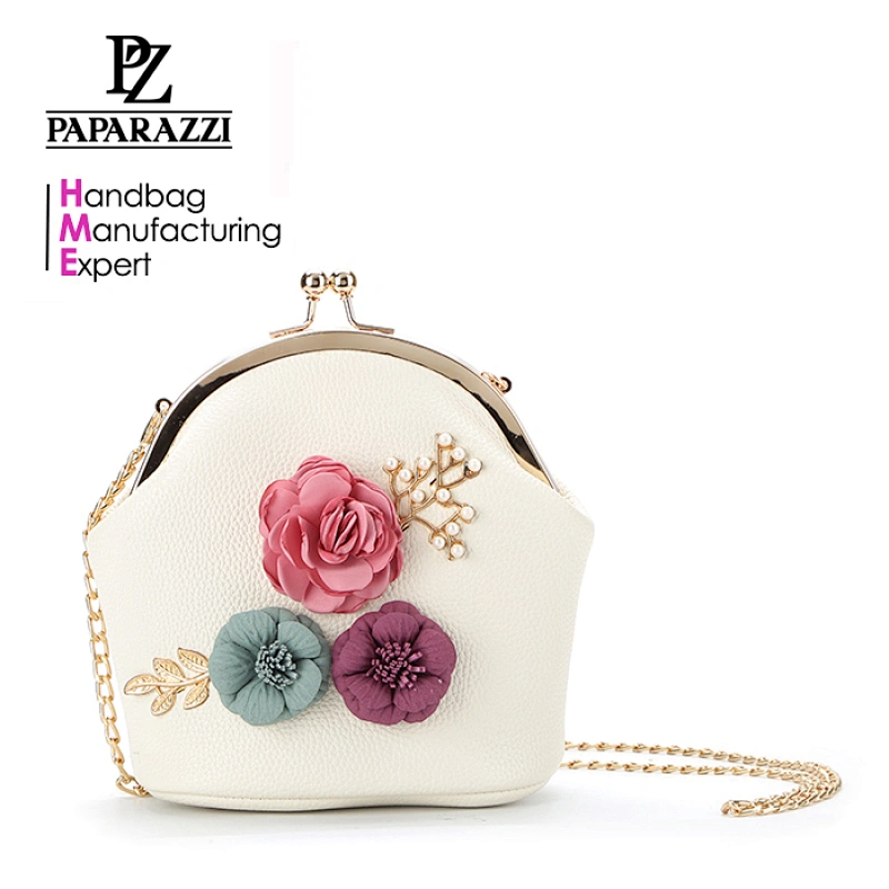 8458 floral and pearls decoration coin wallet fashion hot sale evening bag with metal frame