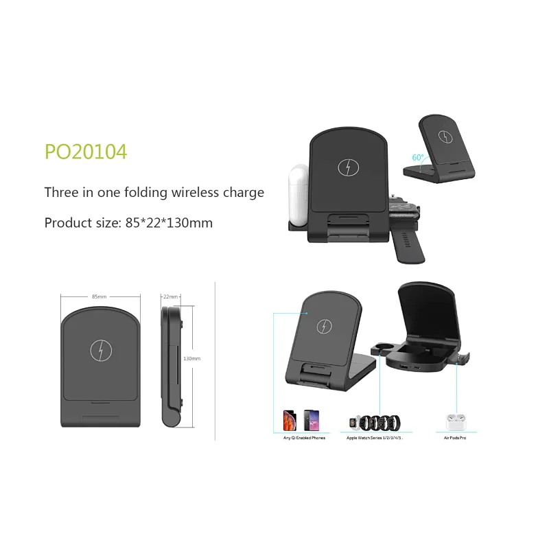 Three in one folding wireless charge
