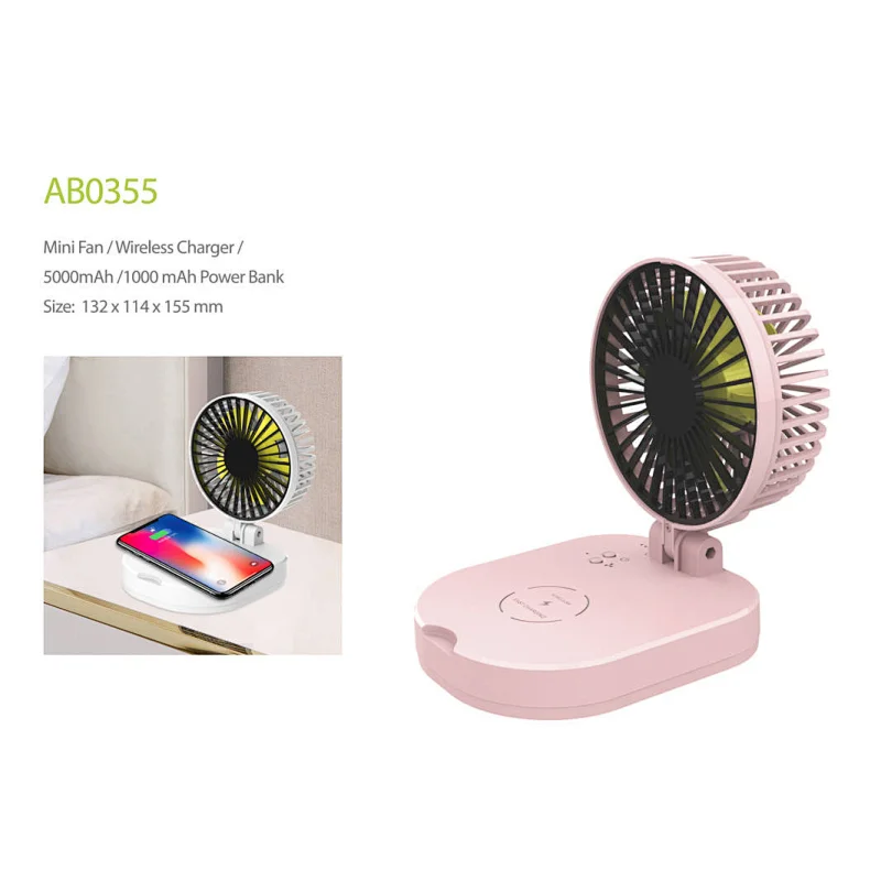 wireless charger with power bank with mini fan