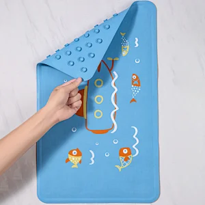 Rubber bath mat customizable pattern logo anti slip bath mat with suction cup at bottom