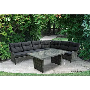Wicker Rattan Garden Table Furniture Sectional Sofa Set For Deep Relaxing