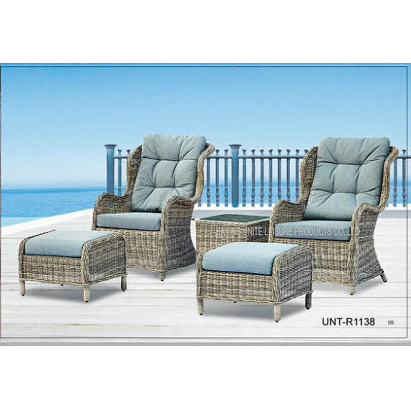 Doube Person Outdoor Rattan Chairs Sofa Furniture With Small Seat For Feet