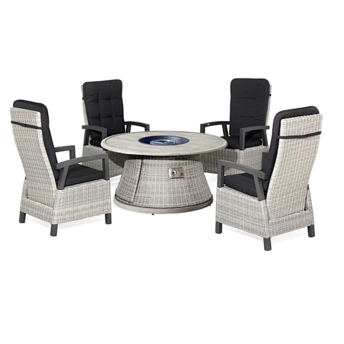 Adjustable back wicker chair with fire pit table