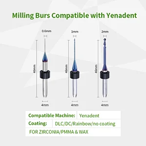 Yenadent Milling tools Diamond Coating for mill Zirconia Block PMMA