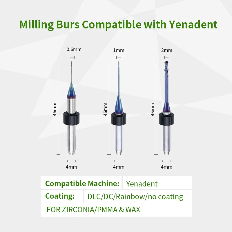 Yenadent Milling tools Diamond Coating for mill Zirconia Block PMMA