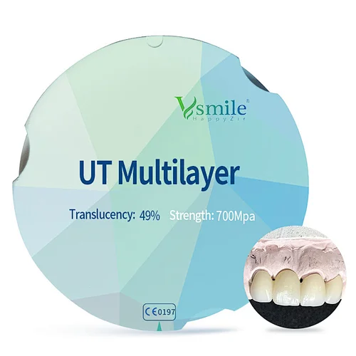 Vsmile  49% translucency zirconia 95mm UT multilayer block dental materials suitable for Zirkonzahn cadcam system