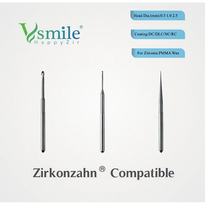 Dental Lab ZZ milling burs for zirconia Block DC DLC CVD Coating compatible Zirkonzahn CADCAM machine