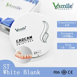 Vsmile ST White  Translucency 41% 1200Mpa dental zirconia blocks for Full Contour 98mm for open CADCAM milling system
