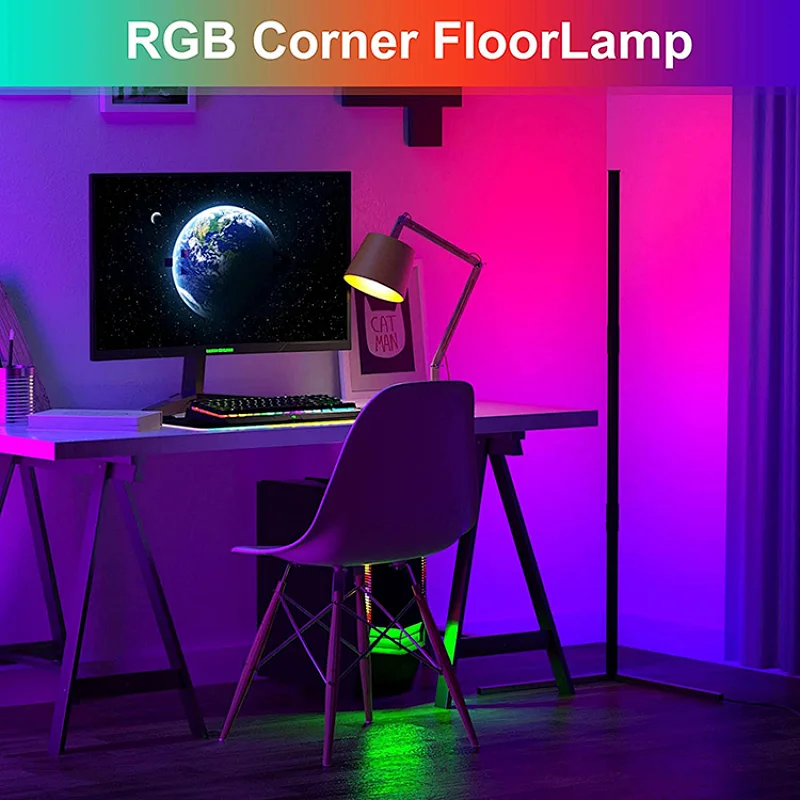 Modern Nordic floor Lamp standing black White Body Remote control LED Rgb corner floor light for living room