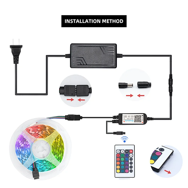 12V 5050RGB 60leds/m Ip65 Waterproof Felxible Tape BT Music Controller Power Adapter Led Strip Light
