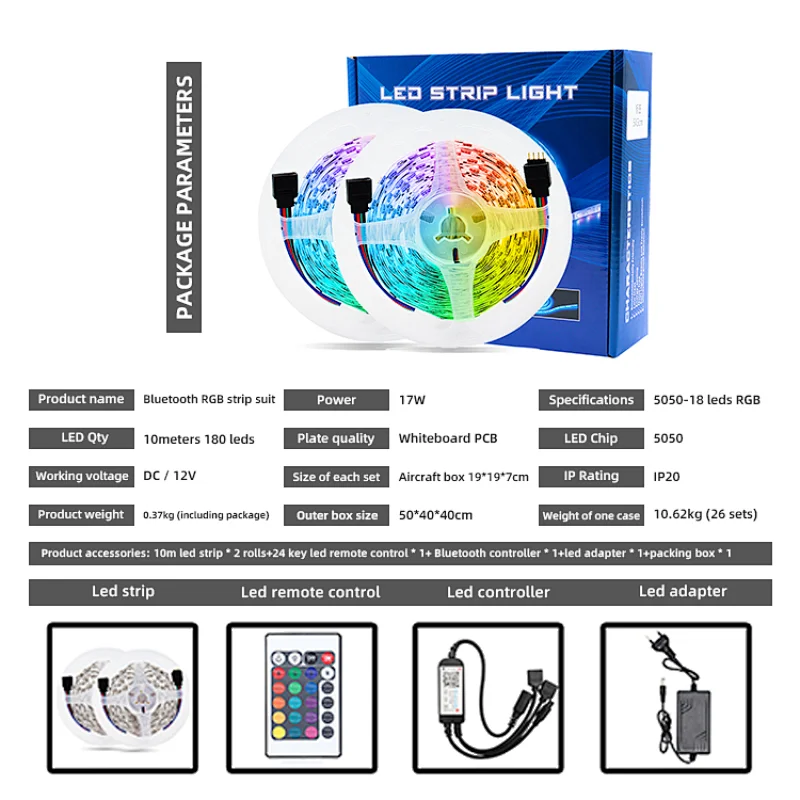 Diy Flexible Rgb 5050 Led Light Strip Waterproof Led Strip Lights With 44Key Remote Controller